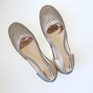 Rose Gold Perforated Geometric Platform Closed Toe Sandal